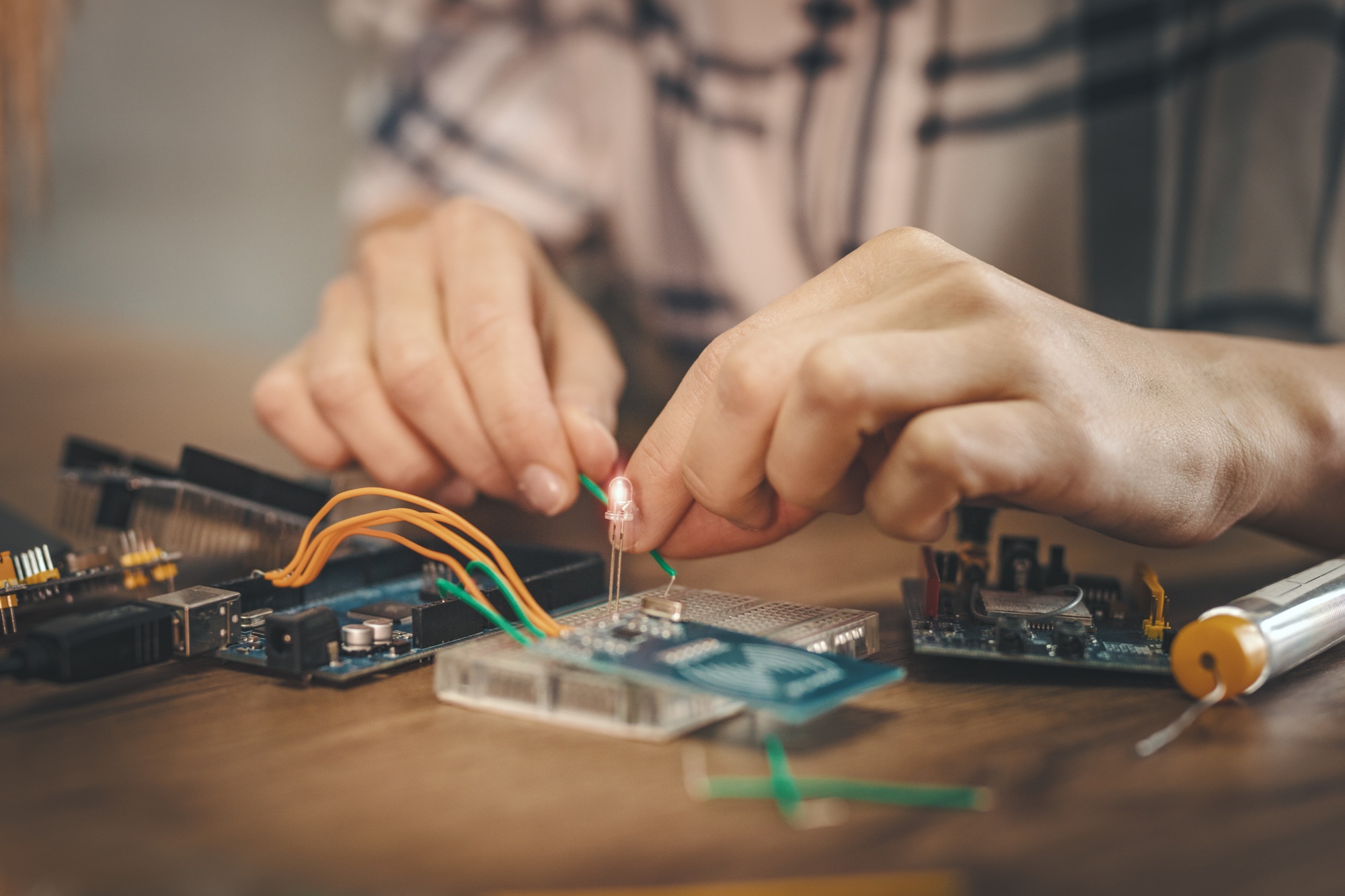 Engineer Working On Circuit Board Engineer Working On Circuit Board
